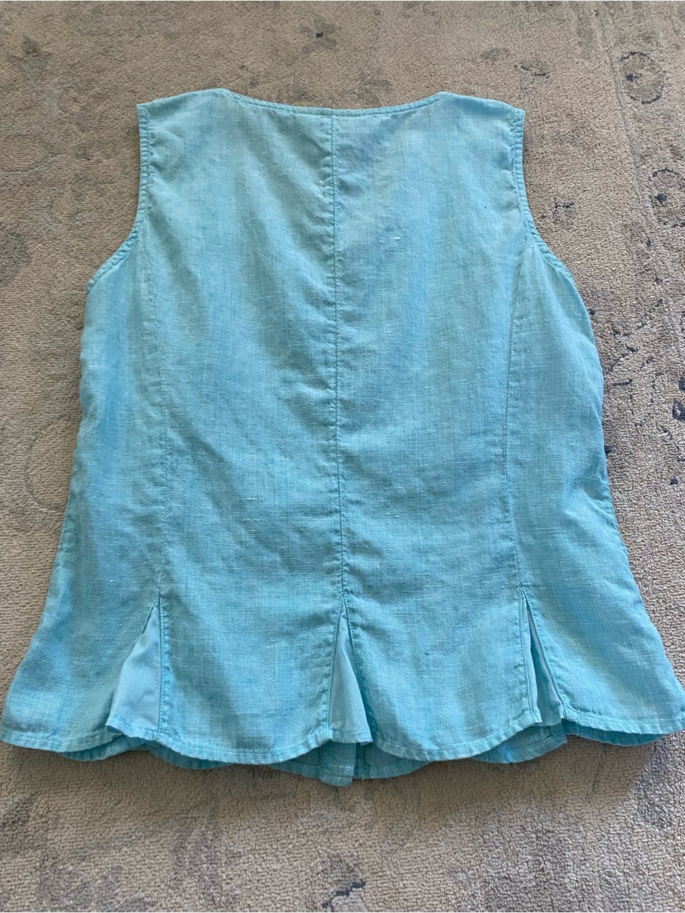 J. Jill Linen Cropped Button Down Tank Top Aqua Blue XS Floral Detail Buttons - Picture 3 of 7
